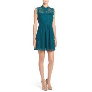 Speechless Jade Mock Neck Lace Skater Mini Dress